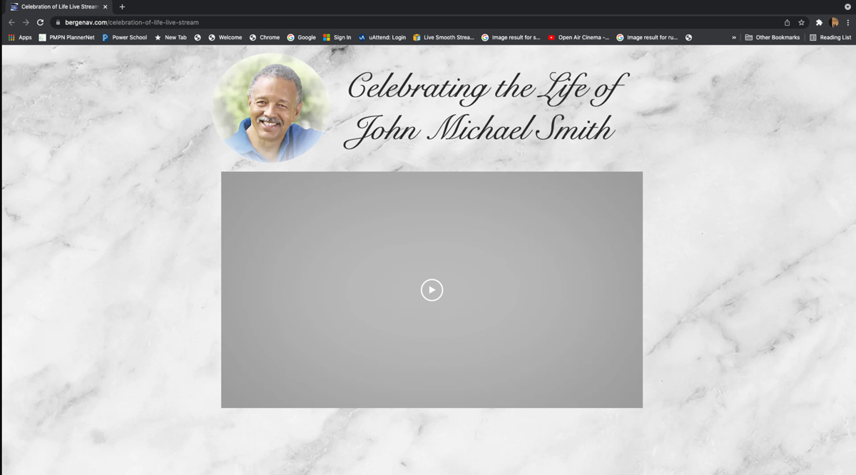 Bergen AV funeral live streaming service NJ sample viewing page