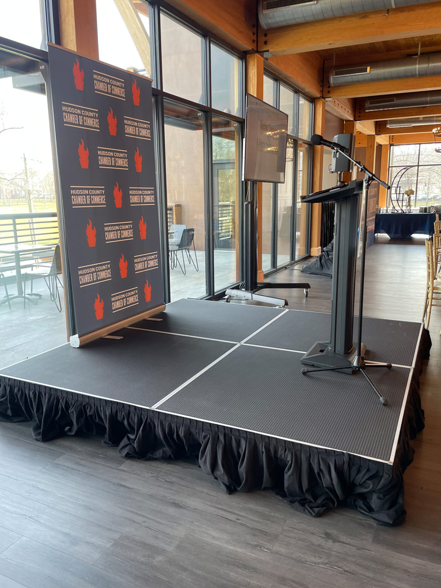 Professional stage rental NJ Bergen AV with skirting